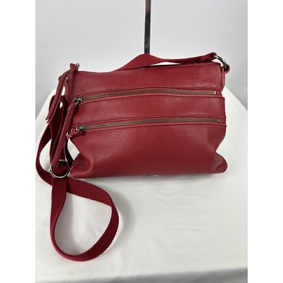 The Sak Crossbody Bag Purse Lipstick Red Leather Zipper Pockets Adjustable Strap - Picture 3 of 16